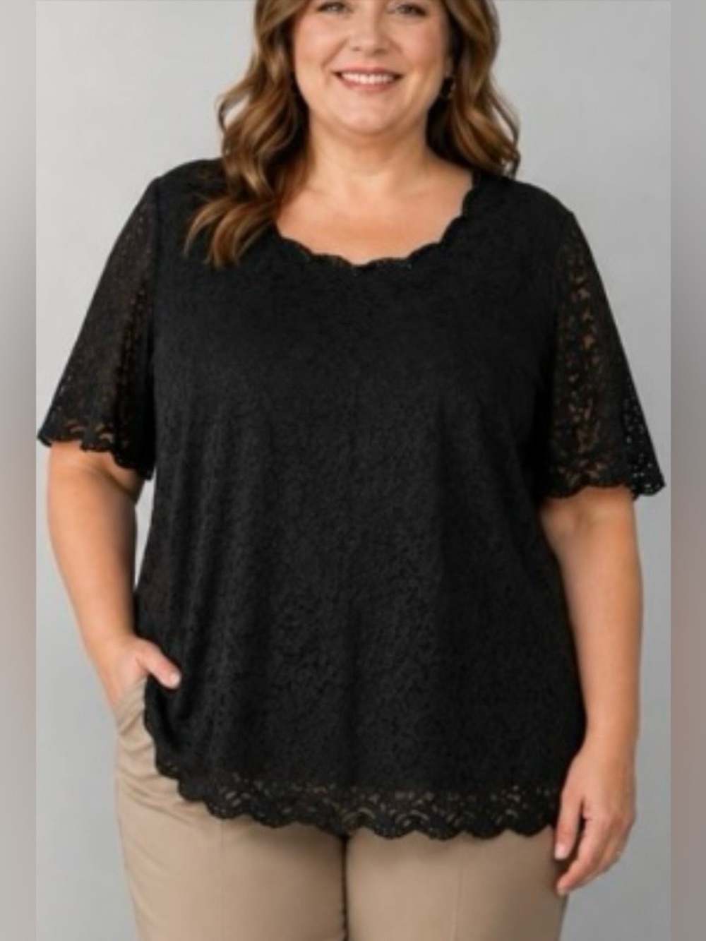 NWT!Roaman's Black Lace Lined Blouse Size 28 or 4X